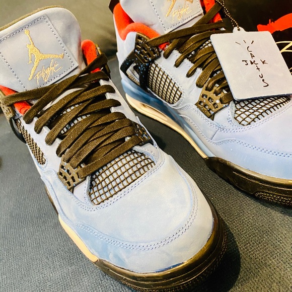 Travis Scott x Air Jordan 4 Retro 'Cactus Jack' Sneakers | Blue | Mens Size 10.5 - Picture 4 of 6
